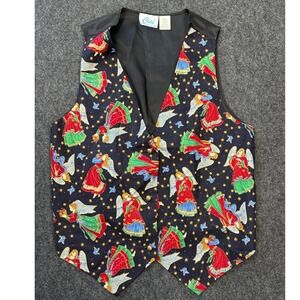 Vintage Ceci Christmas Angel Vest Navy Blue Gold Button Holiday SM Made in USA